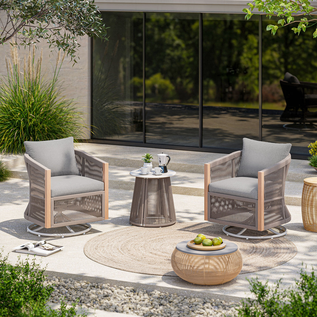 LAUSAINT HOME 3-Piece Outdoor Swivel Rocking Bistro Set