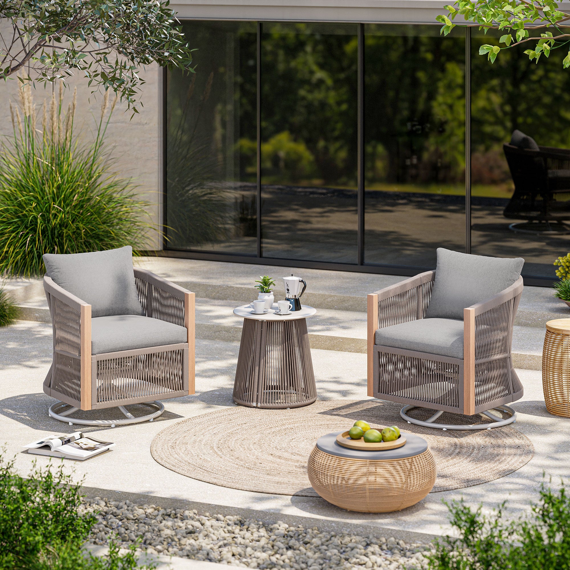 LAUSAINT HOME 3-Piece Outdoor Swivel Rocking Bistro Set