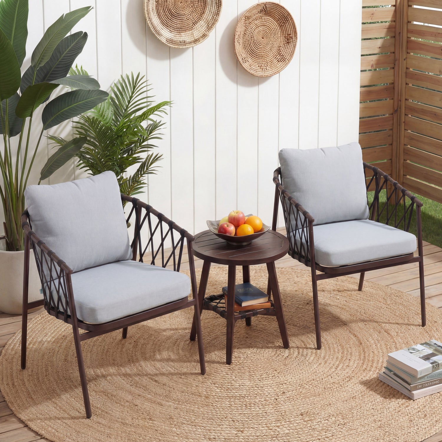 LAUSAINT HOME 3 Pieces Patio Bistro Set, Woven Rope Chairs with Cushions