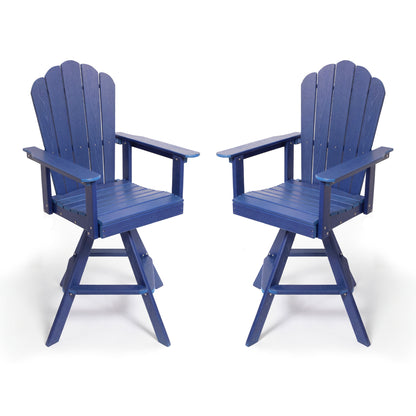LAUSAINT HOME Swivel Adirondack Bar Chair, Weatherproof Patio HDPE Chairs, Outdoor Bar Height Outdoor Balcony Furniture Set, 360° Rotating Bistro Stools for Garden, Lawn, Poolside, Navy Blue