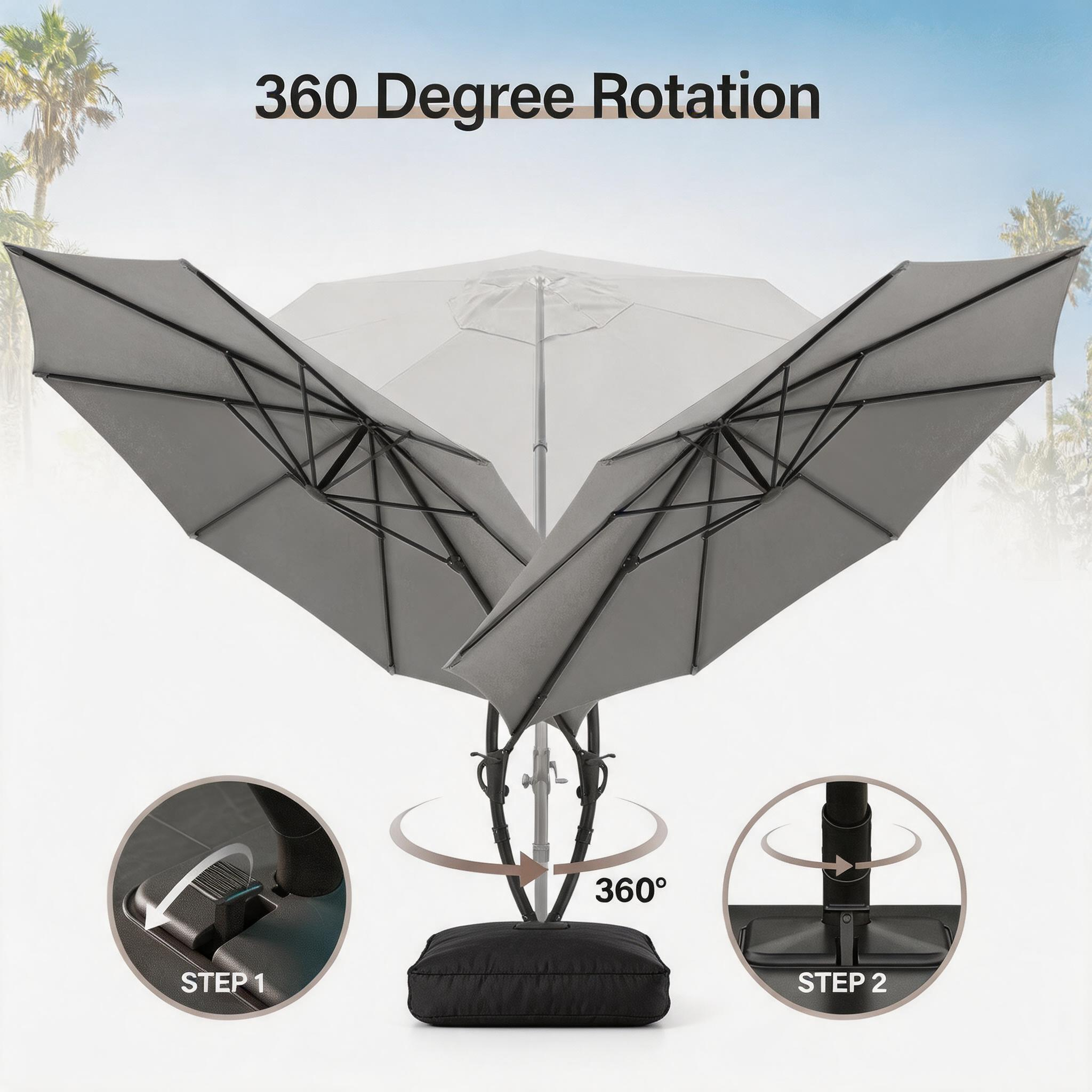 LAUSAINT HOME Patio Cantilever Umbrella with Base Included, Outdoor Curvy Round Offset Umbrella
