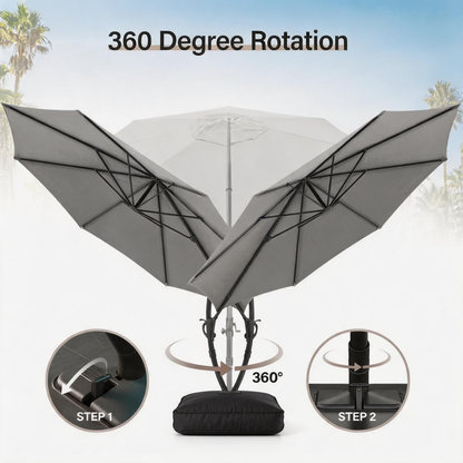 LAUSAINT HOME Patio Cantilever Umbrella with Base Included, Outdoor Curvy Round Offset Umbrella