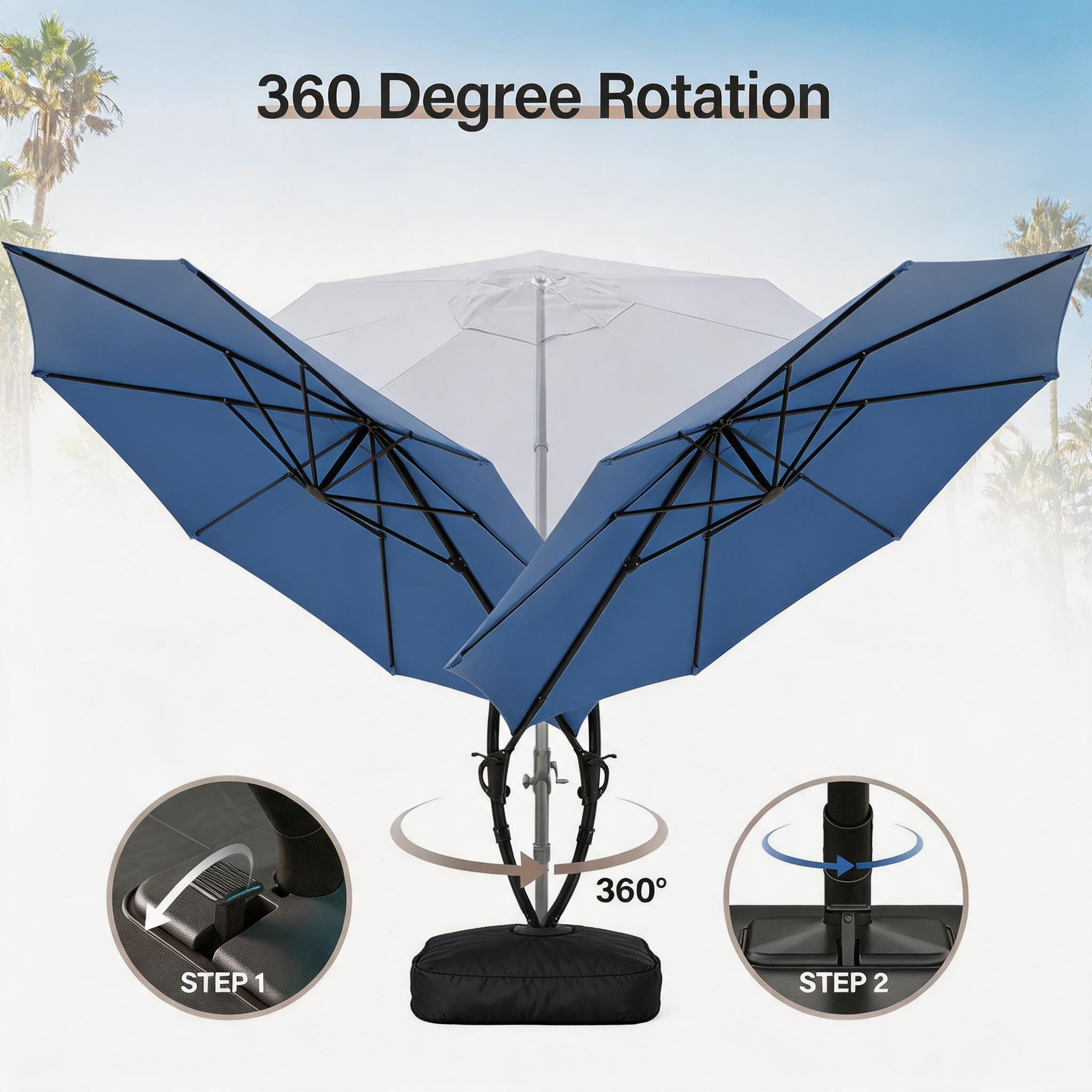 LAUSAINT HOME 12FT Deluxe Cantilever Umbrella Patio Cantilever Umbrella with Base Included Heavy Duty Outdoor Umbrellas Garden, Backyard