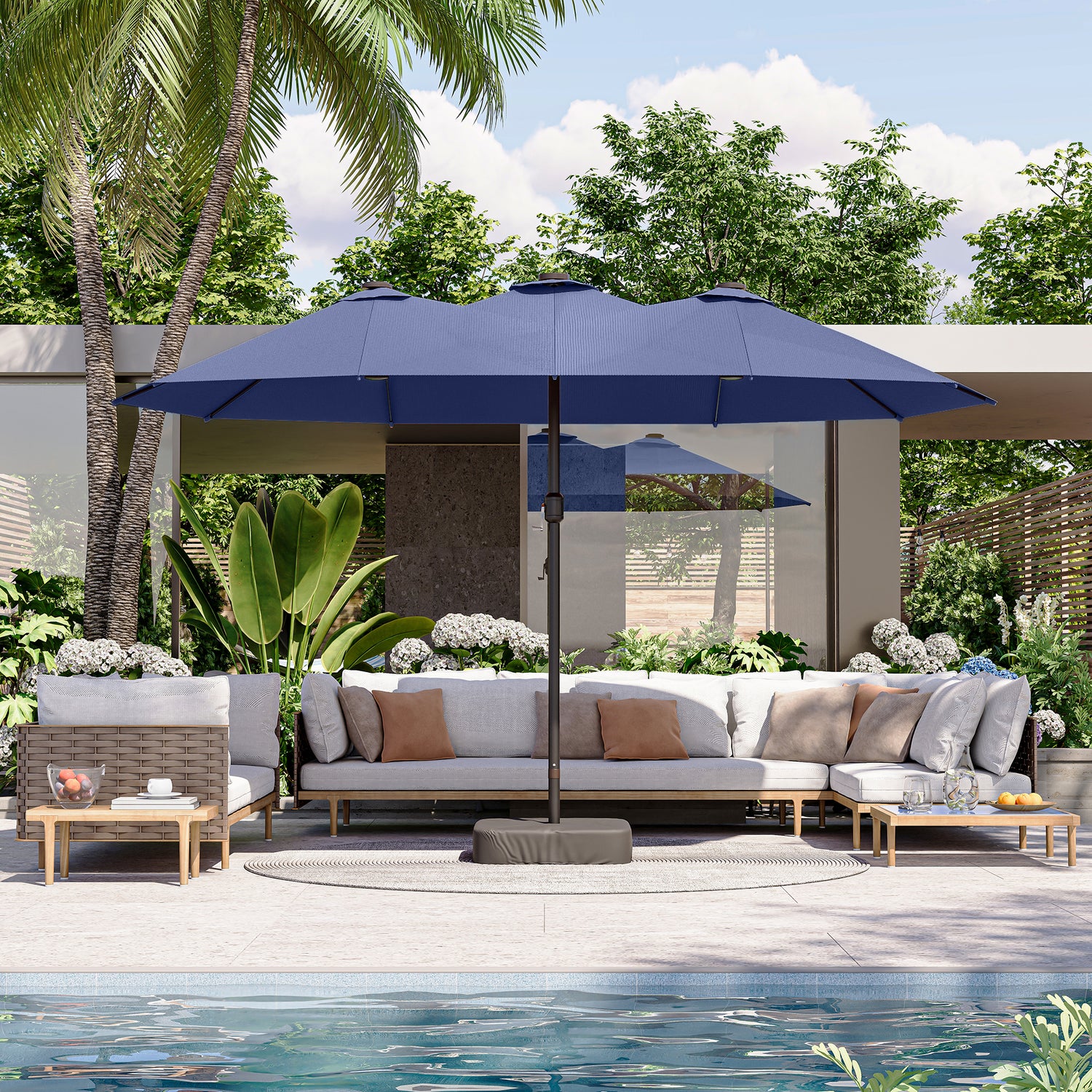 lausaint home outdoor patio umbrella LAUSAINT HOME Large Double-Sided Rectangle Patio Umbrella with LED Light and Base, 13FT/15FT
