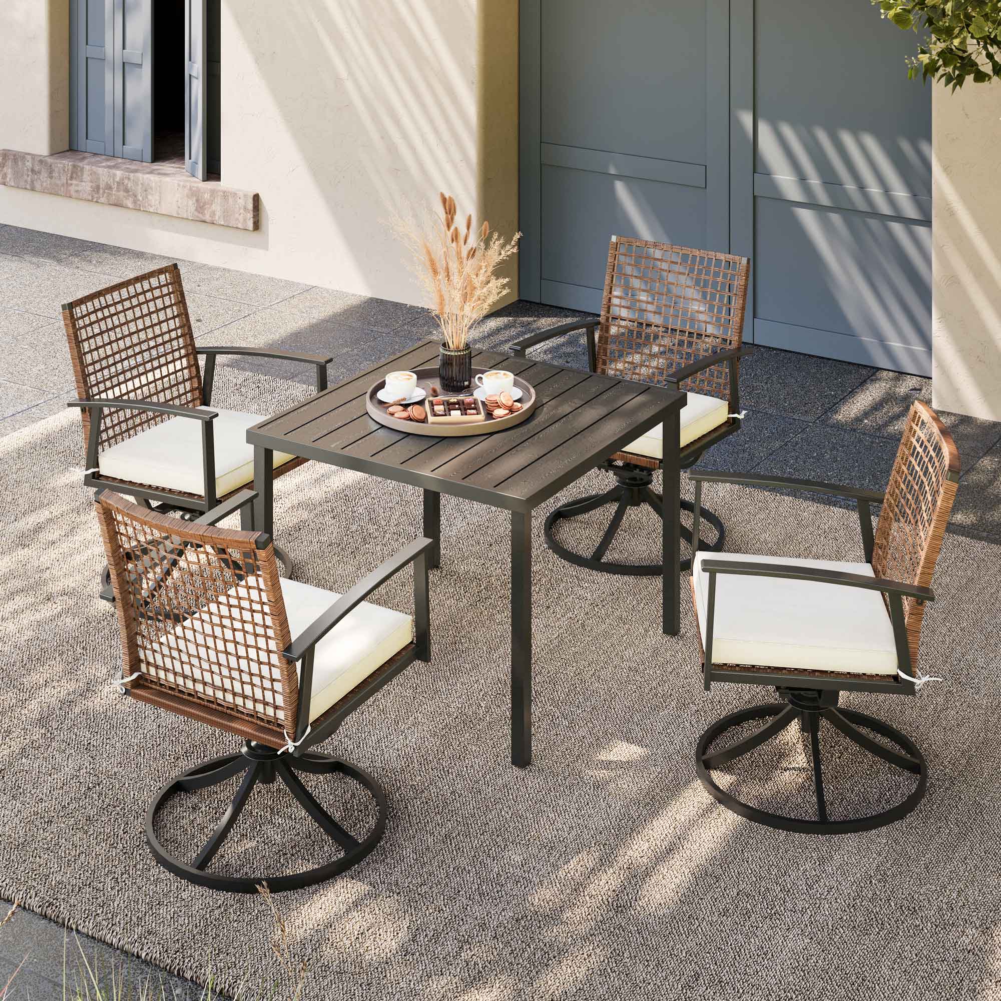 Outdoor Dining Set with Swivel Chairs