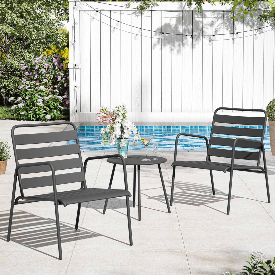 3 Piece Patio Bistro Rattan Chair &amp; Table Set