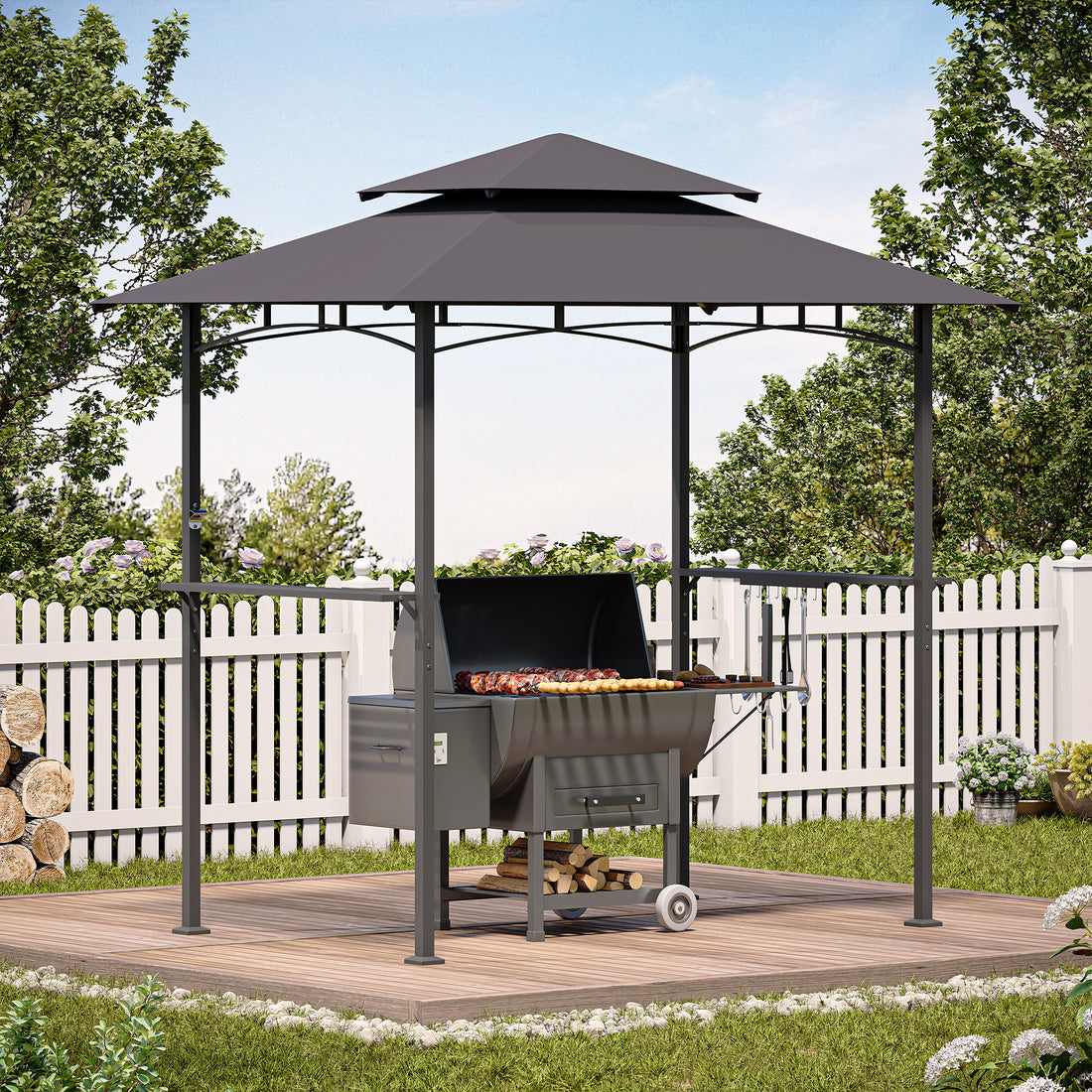 LAUSAINT HOME 8x5 FT Outdoor Grill BBQ Gazebo with 2-Tier Vented Top