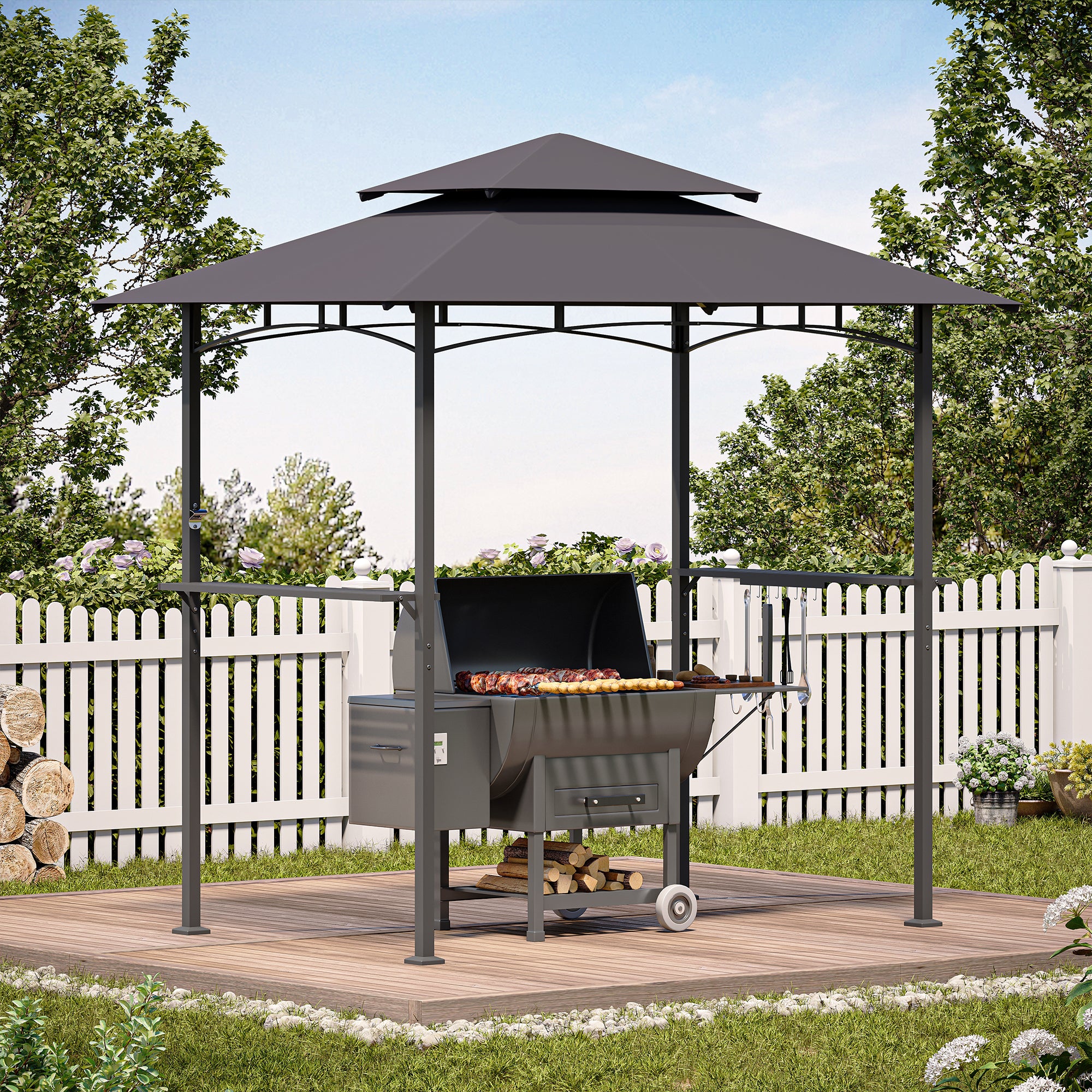 LAUSAINT HOME 8x5 FT Outdoor Grill BBQ Gazebo with 2-Tier Vented Top