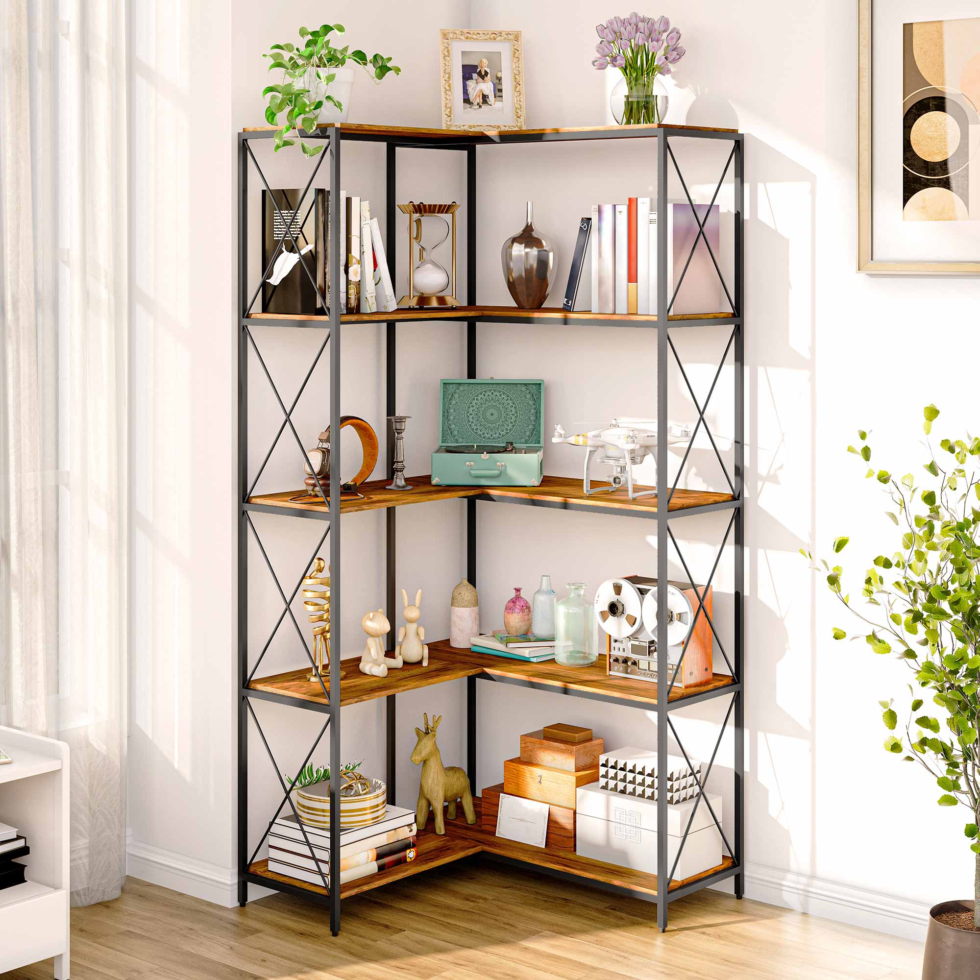 5-Tier L-Shaped Corner Bookcase