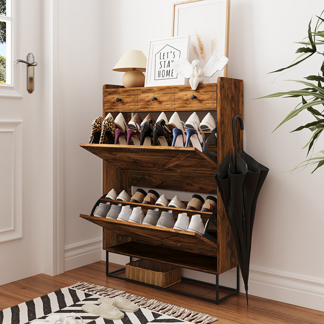 LAUSAINT HOME Shoe Storage Cabinet with 2 Flip Drawers &amp; 3 Drawers