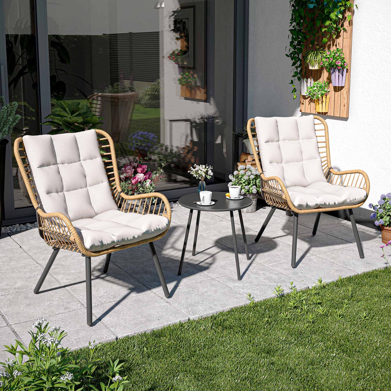 3 Piece Outdoor Bistro Set with Highback