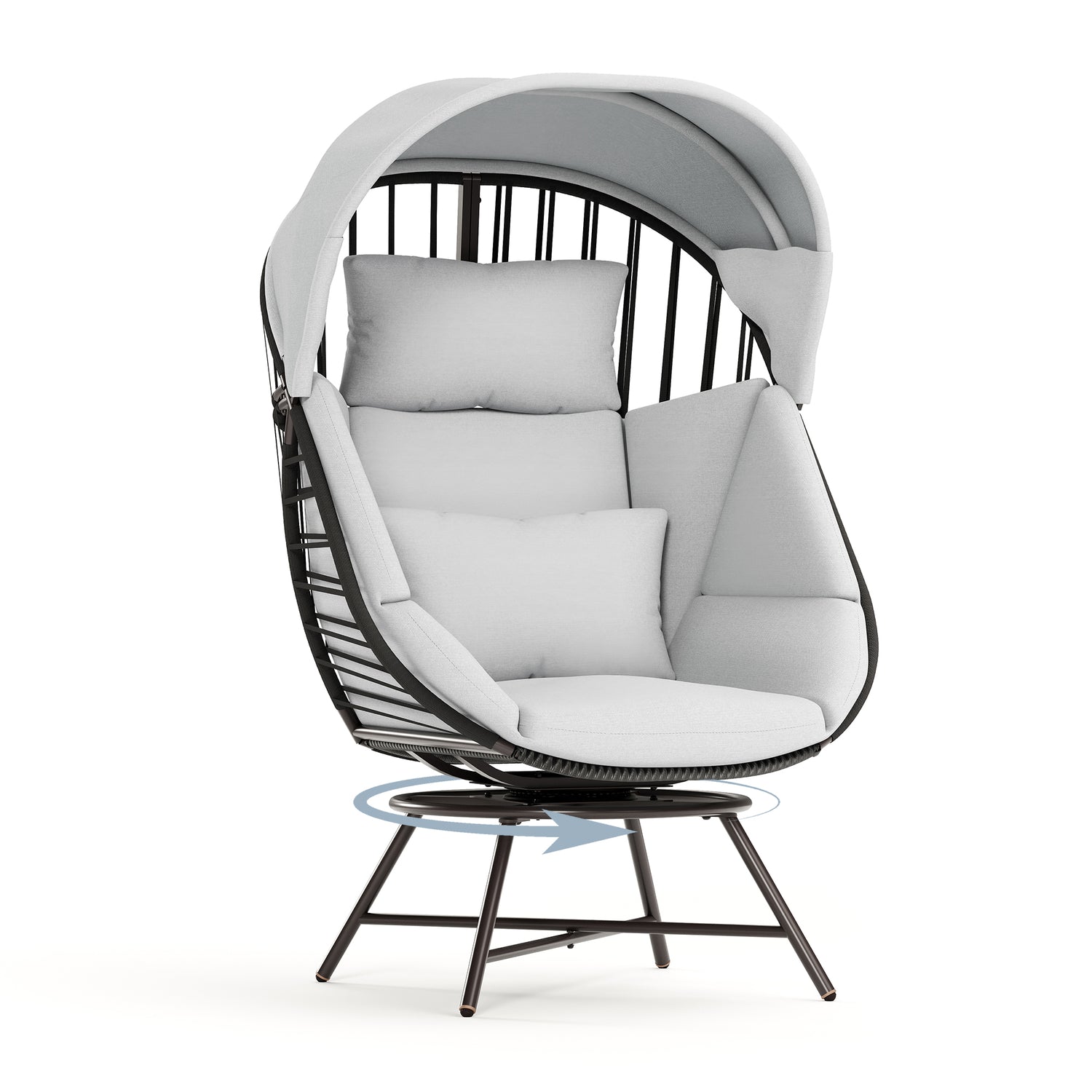 LAUSAINT HOME Oversized 360° Swivel Rattan Egg Chair with Cushion