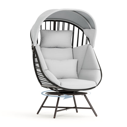 LAUSAINT HOME Oversized 360° Swivel Rattan Egg Chair with Cushion