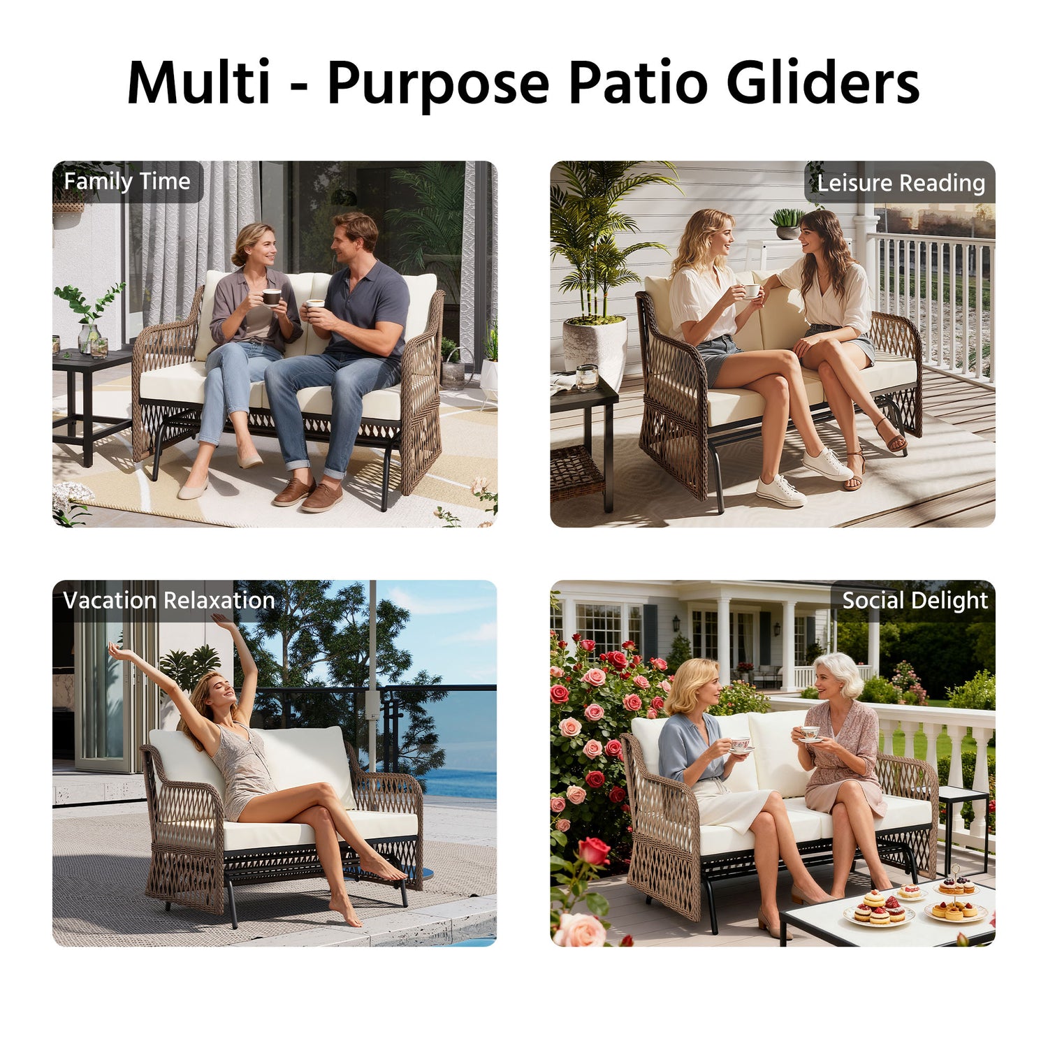 LAUSAINT HOME 2 Person Outdoor Ratten Patio Swing Glider with Cushion