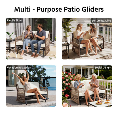 LAUSAINT HOME 2 Person Outdoor Ratten Patio Swing Glider with Cushion