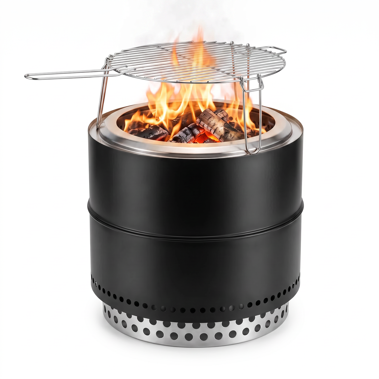 Lausaint Home 20 Inch Smokeless Fire Pit, Outdoor Wood Burning Firepit with Grill Grate &amp; Stand