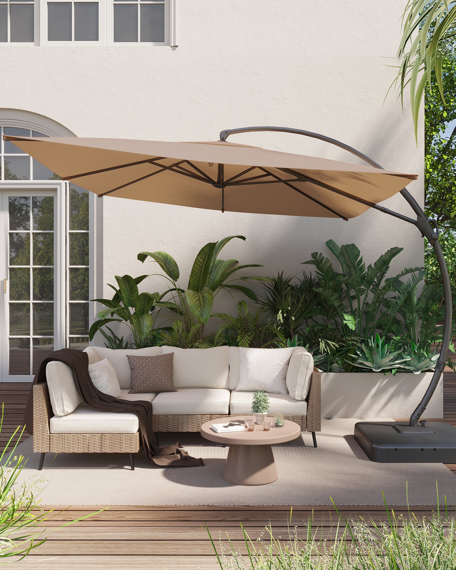 LAUSAINT HOME 10Ft Patio Umbrella with Base, Heavy Duty Offset Hanging Umbrella with 360° Rotation