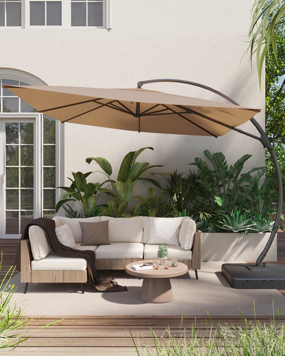 LAUSAINT HOME 10Ft Patio Umbrella with Base, Heavy Duty Offset Hanging Umbrella with 360° Rotation