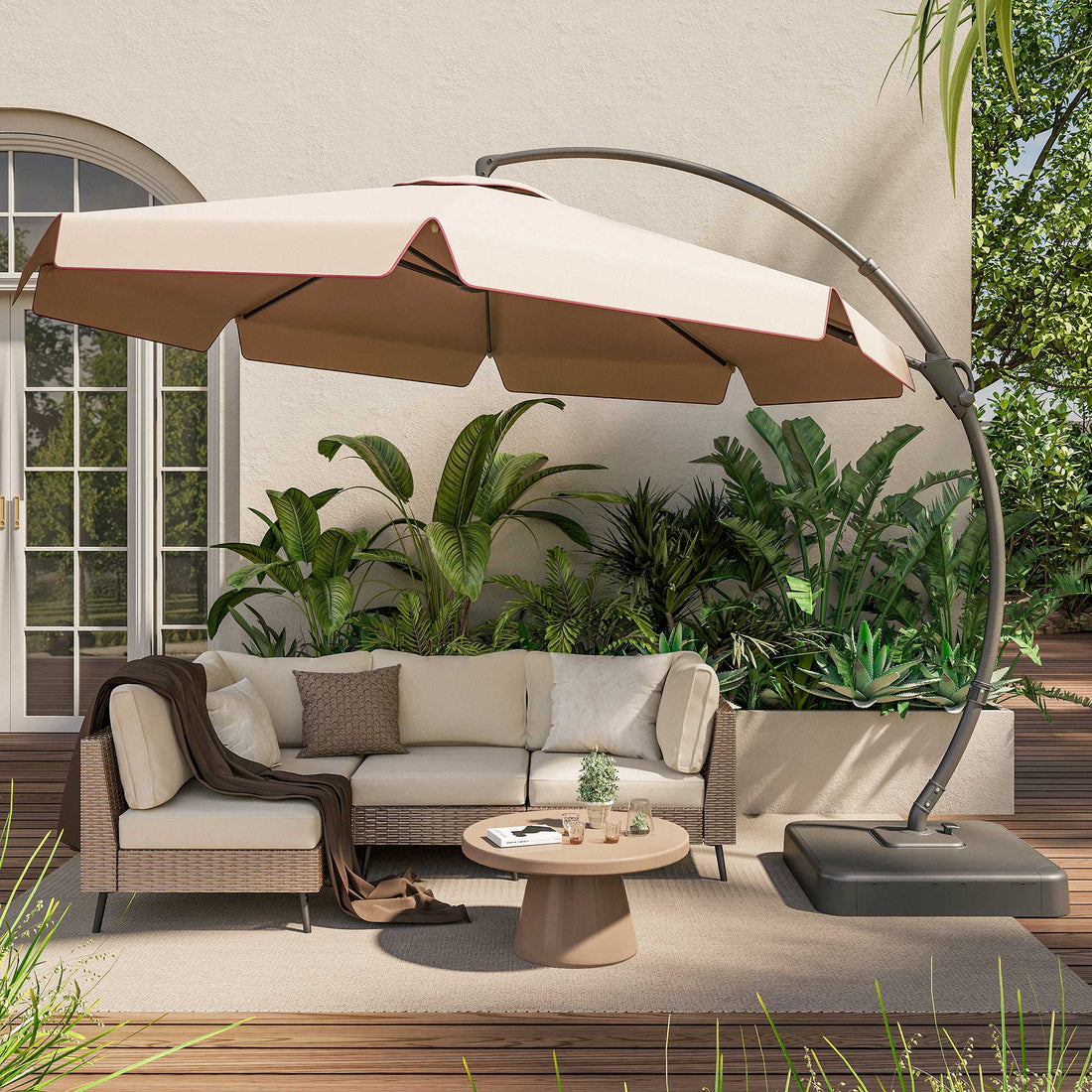 LAUSAINT HOME 11 Ft Outdoor Patio Umbrella, Deluxe Curvy Cantilever Umbrella with 360° Rotation
