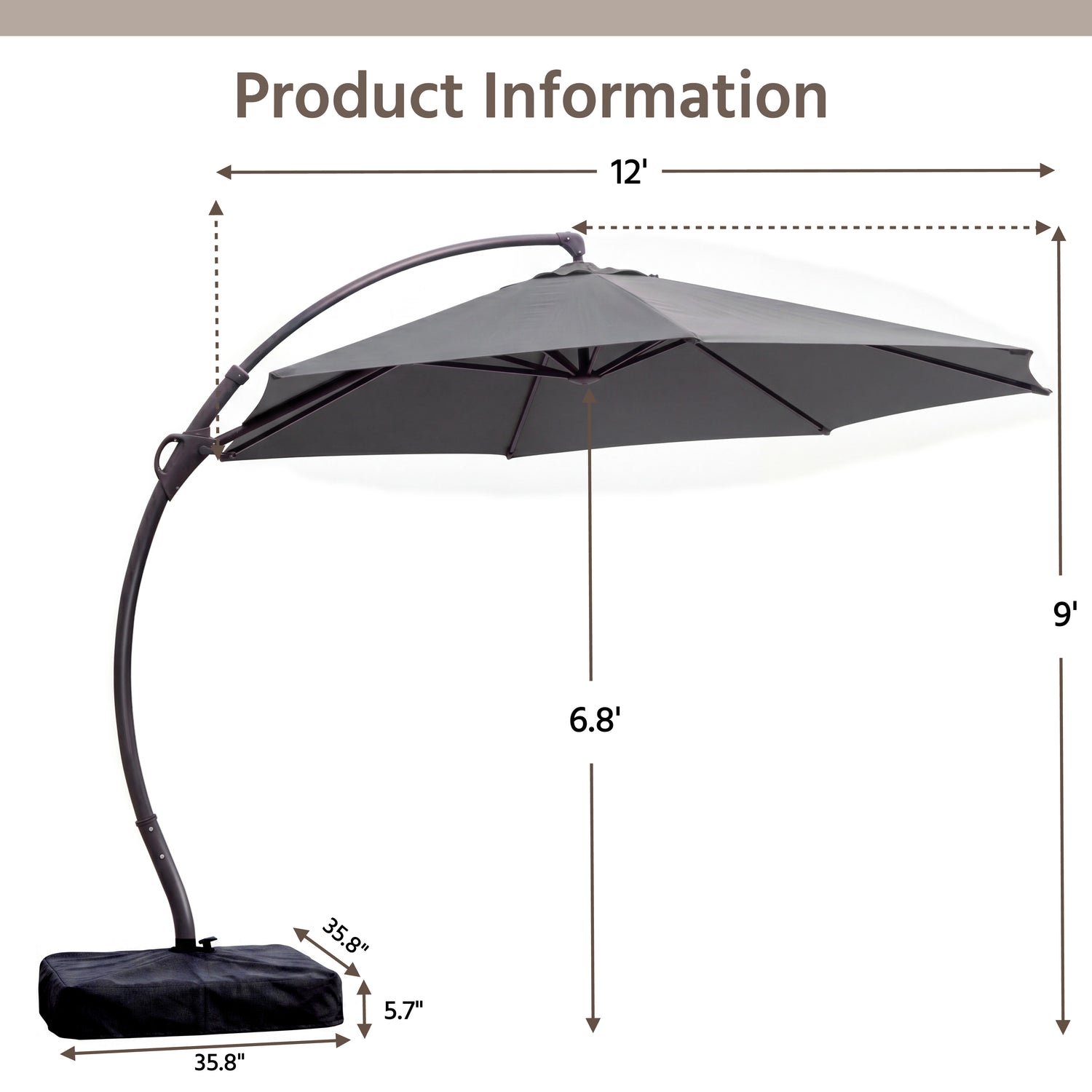 LAUSAINT HOME 12FT Deluxe Cantilever Umbrella Patio Cantilever Umbrella with Base Included Heavy Duty Outdoor Umbrellas Garden, Backyard