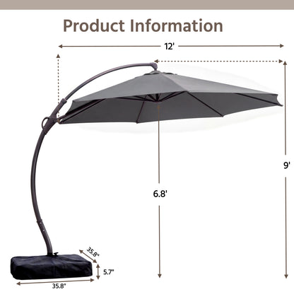 LAUSAINT HOME 12FT Deluxe Cantilever Umbrella Patio Cantilever Umbrella with Base Included Heavy Duty Outdoor Umbrellas Garden, Backyard