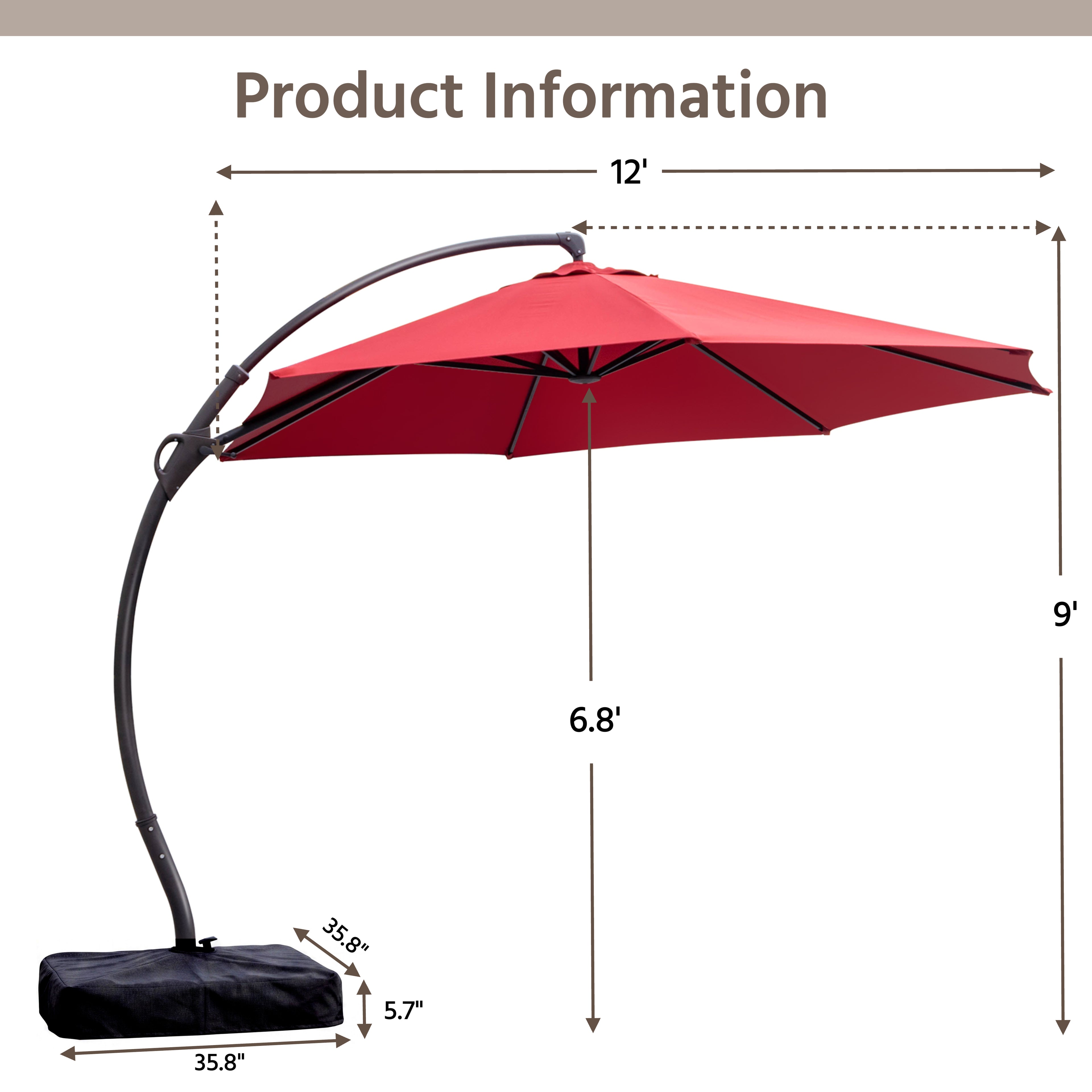 LAUSAINT HOME 12FT Deluxe Cantilever Umbrella Patio Cantilever Umbrella with Base Included Heavy Duty Outdoor Umbrellas Garden, Backyard