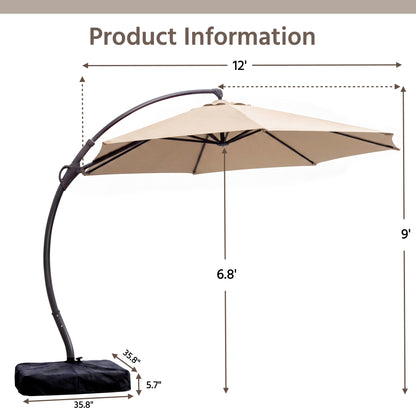 LAUSAINT HOME 12FT Deluxe Cantilever Umbrella Patio Cantilever Umbrella with Base Included Heavy Duty Outdoor Umbrellas Garden, Backyard