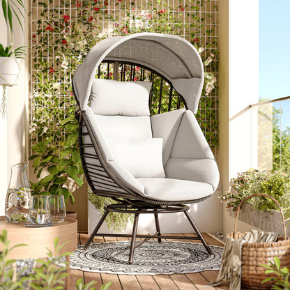 LAUSAINT HOME Oversized 360° Swivel Rattan Egg Chair with Cushion
