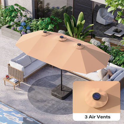 LAUSAINT HOME Large Double-Sided Rectangle Patio Umbrella with LED Light and Base, 13FT/15FT