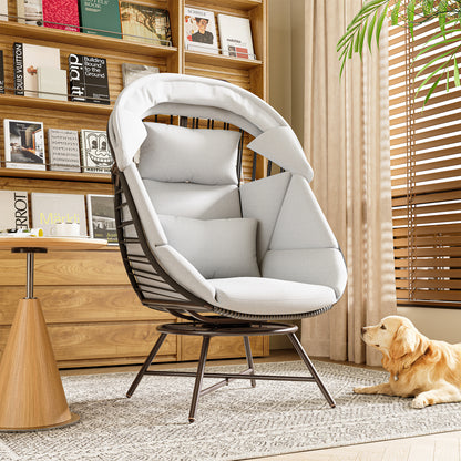 LAUSAINT HOME Oversized 360° Swivel Rattan Egg Chair with Cushion