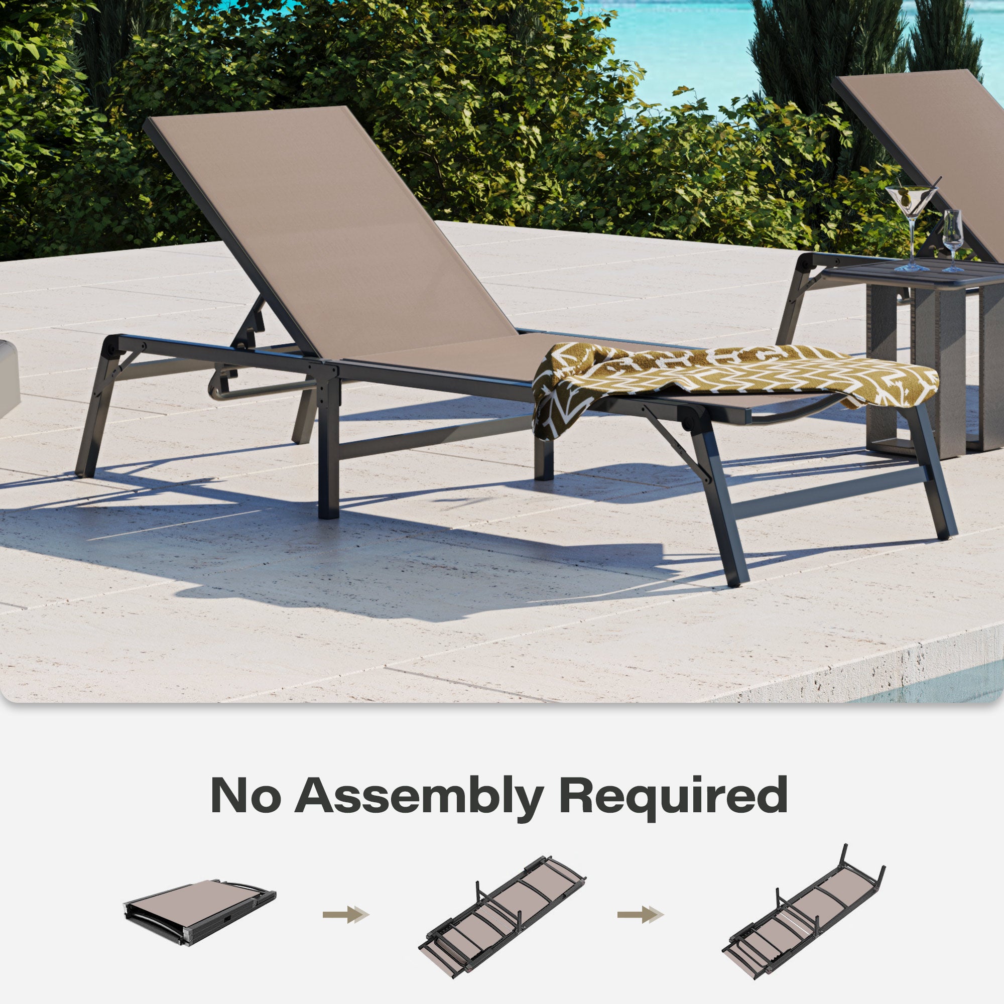 2 Pieces Outdoor  Chaise Lounge Chair Set with 5-Position Adjustable Backrest