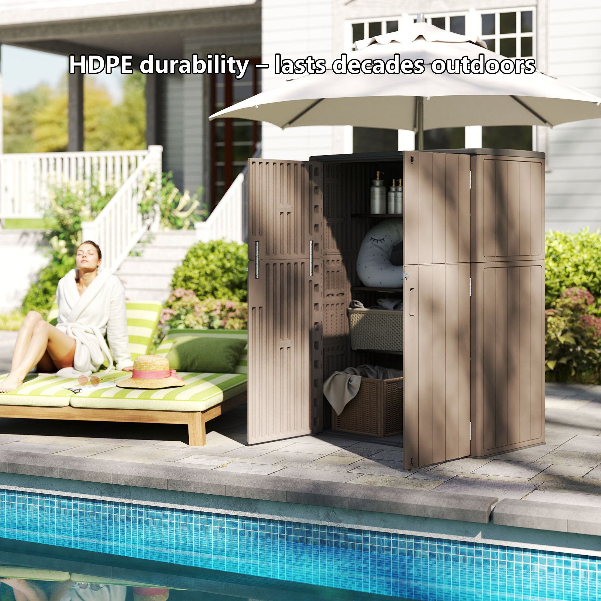 LAUSAINT HOME Vertical Storage Shed, Outdoor Storage Cabinet Resin Waterproof for Garden, Patio, Backyard