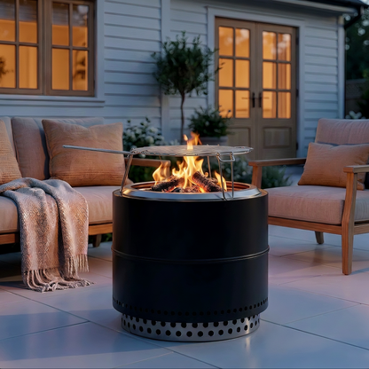 Lausaint Home 20 Inch Smokeless Fire Pit, Outdoor Wood Burning Firepit with Grill Grate &amp; Stand