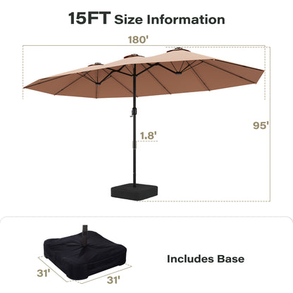 LAUSAINT HOME Large Double-Sided Rectangle Patio Umbrella with LED Light and Base, 13FT/15FT