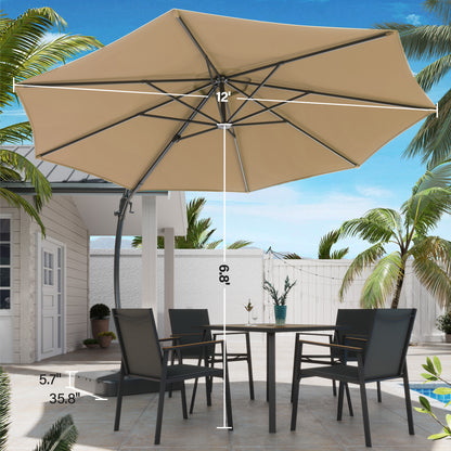 LAUSAINT HOME 11 Ft Deluxe Cantilever Umbrella, Patio Cantilever Umbrella with Base Included 360° Rotation