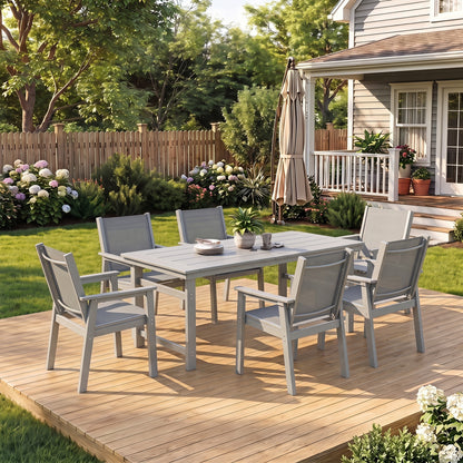 Lausaint Home 7-Piece Outdoor HDPE Dining Set with Textilene Chairs &amp; Umbrella Hole Table