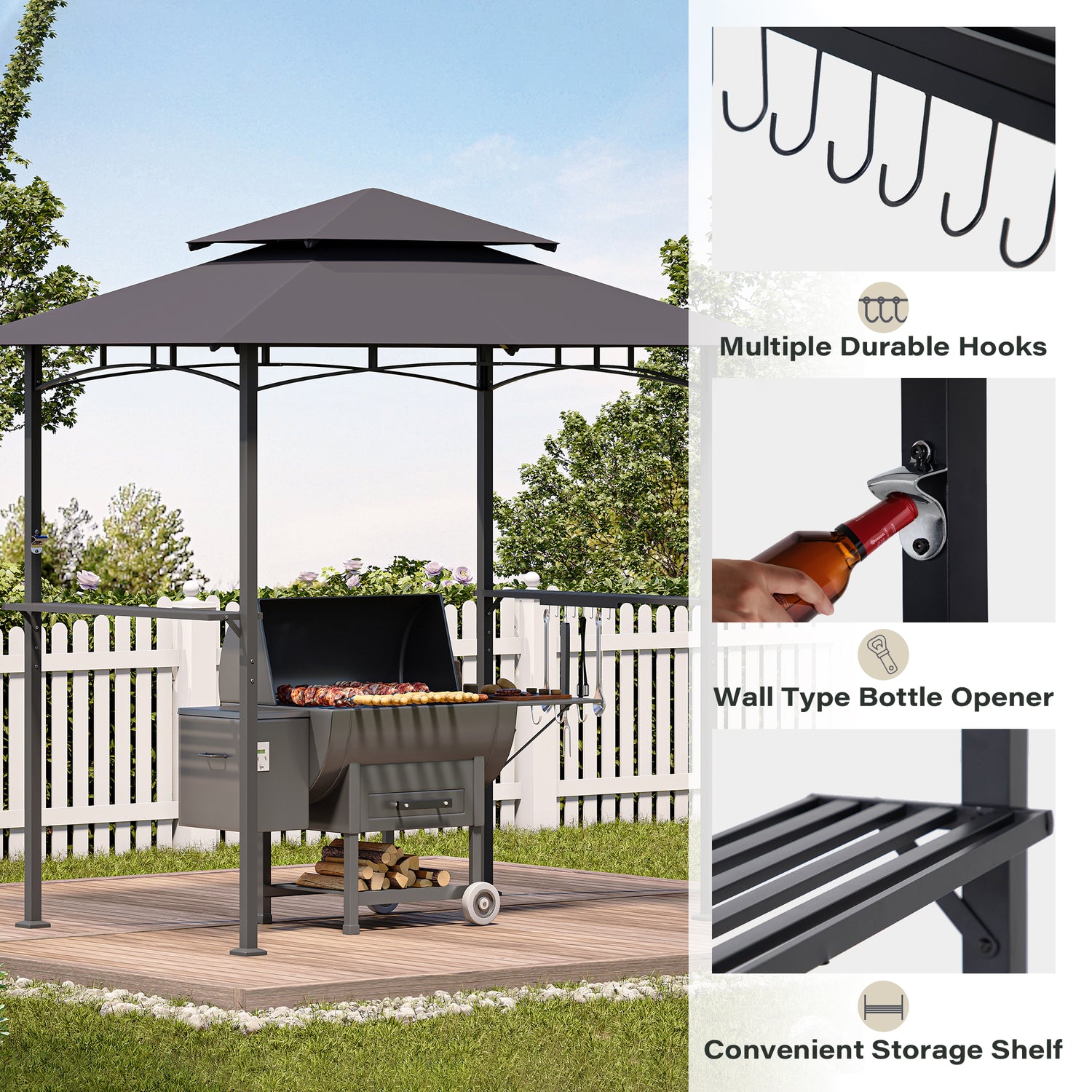 LAUSAINT HOME 8x5 FT Outdoor Grill BBQ Gazebo with 2-Tier Vented Top
