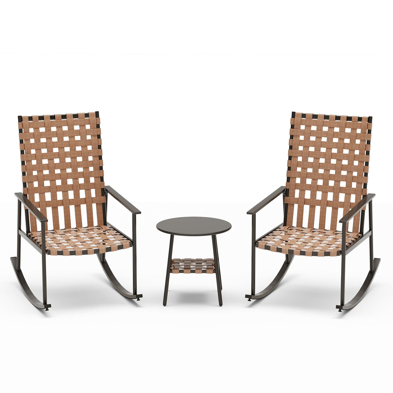 3-Piece Outdoor Rocking Chair Set with High-Back