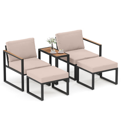 LAUSAINT HOME 5 Pieces Outdoor Conversation Set with Thick Cushions 2 Ottomans&amp;Side Table