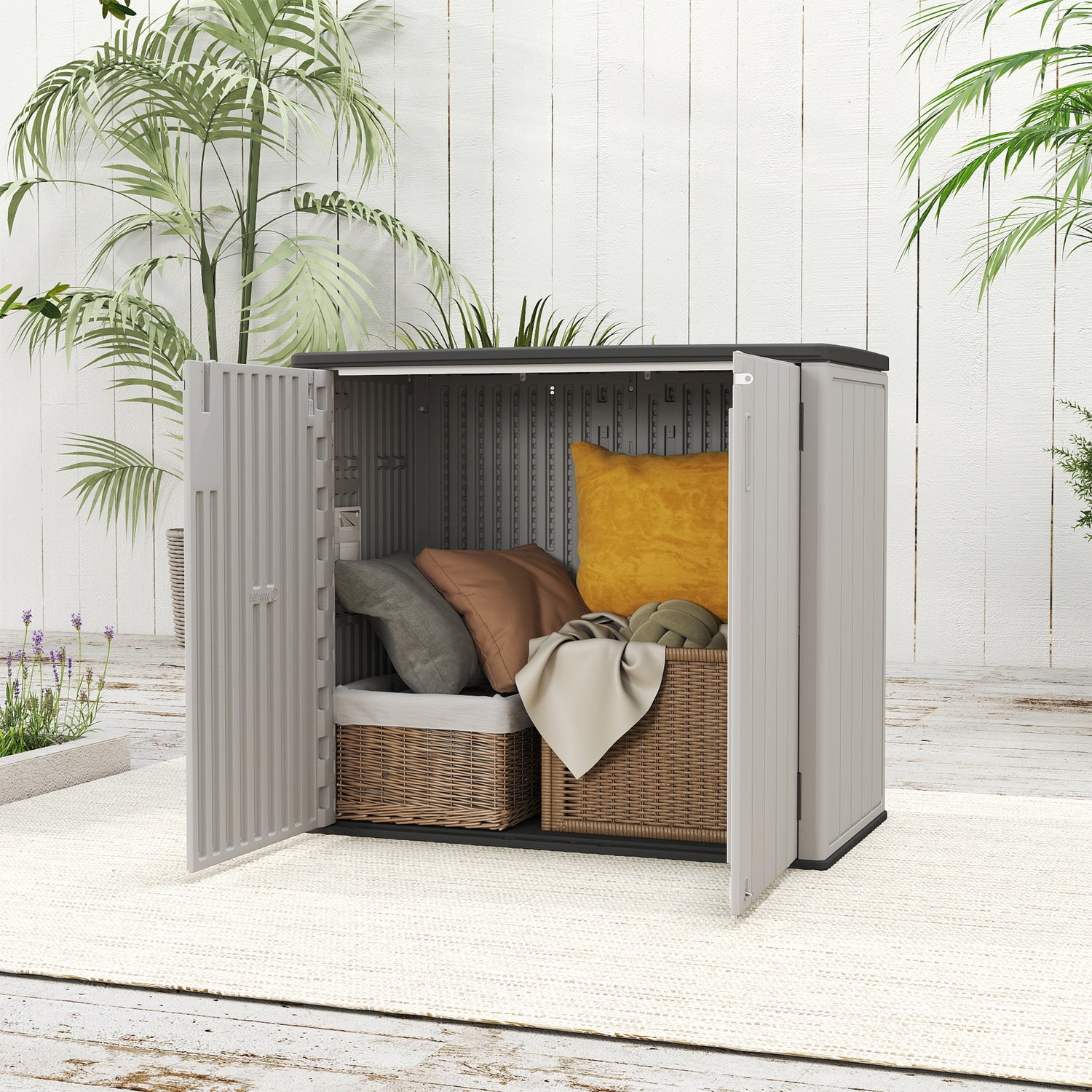 LAUSAINT HOME Vertical Storage Shed, Outdoor Storage Cabinet Resin Waterproof for Garden, Patio, Backyard