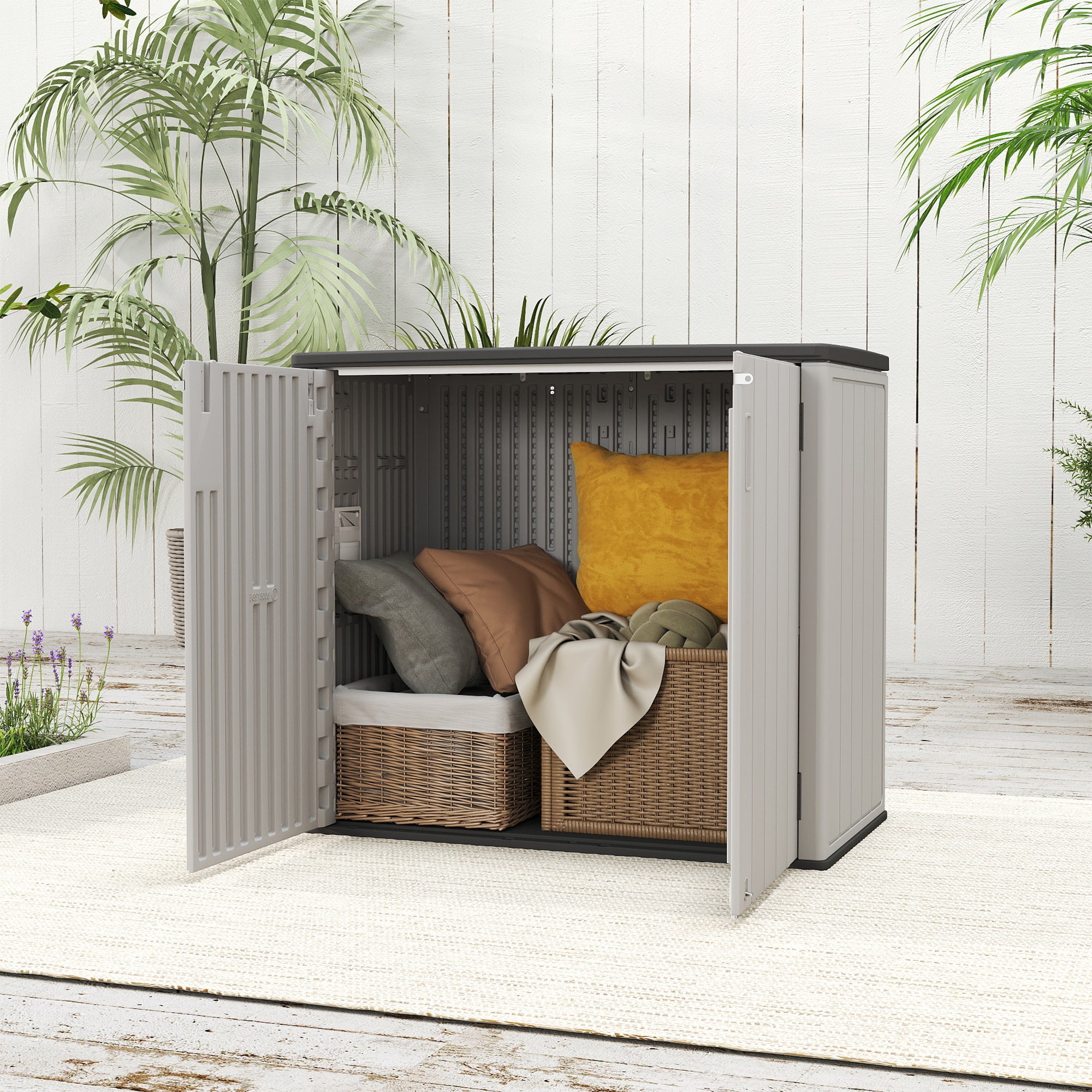 LAUSAINT HOME Vertical Storage Shed, Outdoor Storage Cabinet Resin Waterproof for Garden, Patio, Backyard