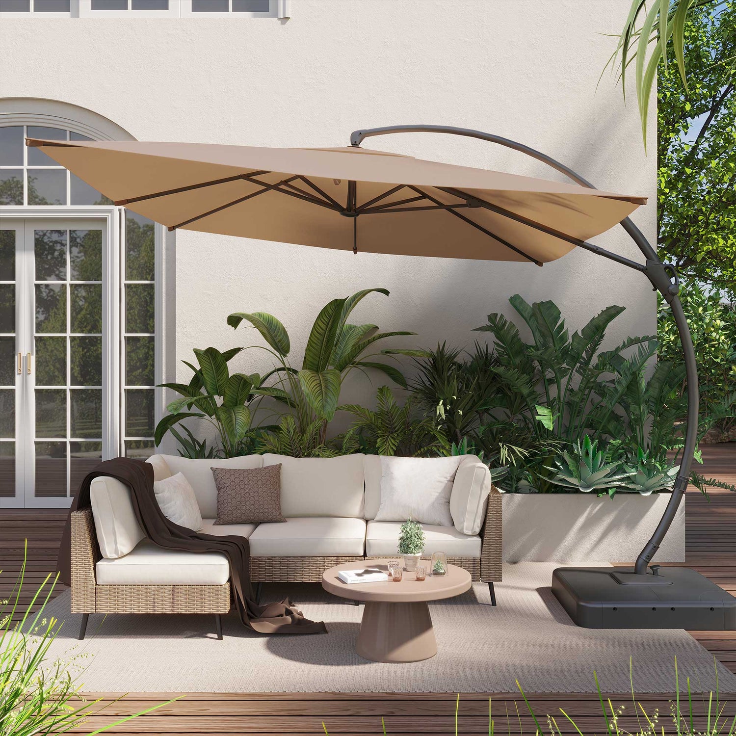 LAUSAINT HOME 9 Ft Patio Umbrella Outdoor, Aluminum Offset Umbrella with 360-degree Rotation for Backyard, Pool, Lawn,Beige