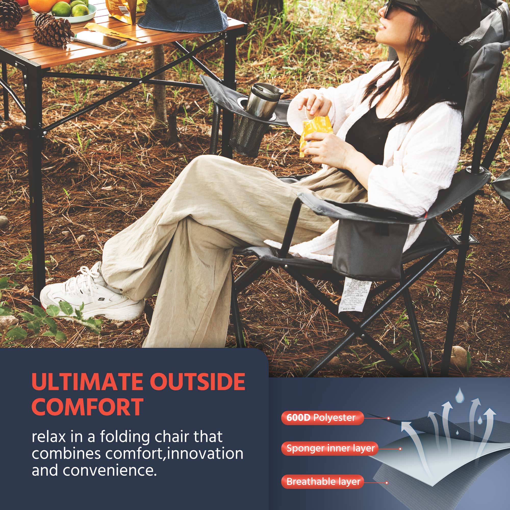 Lausaint Home Portable Folding Camping Chair Support up to 300 LBS