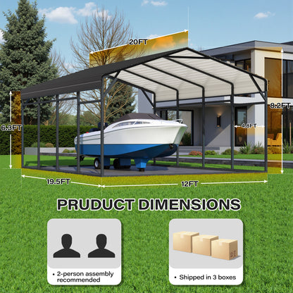 LAUSAINT HOME 12x20 FT Metal Carport Enhanced Base Heavy Duty Garage Car Shelter