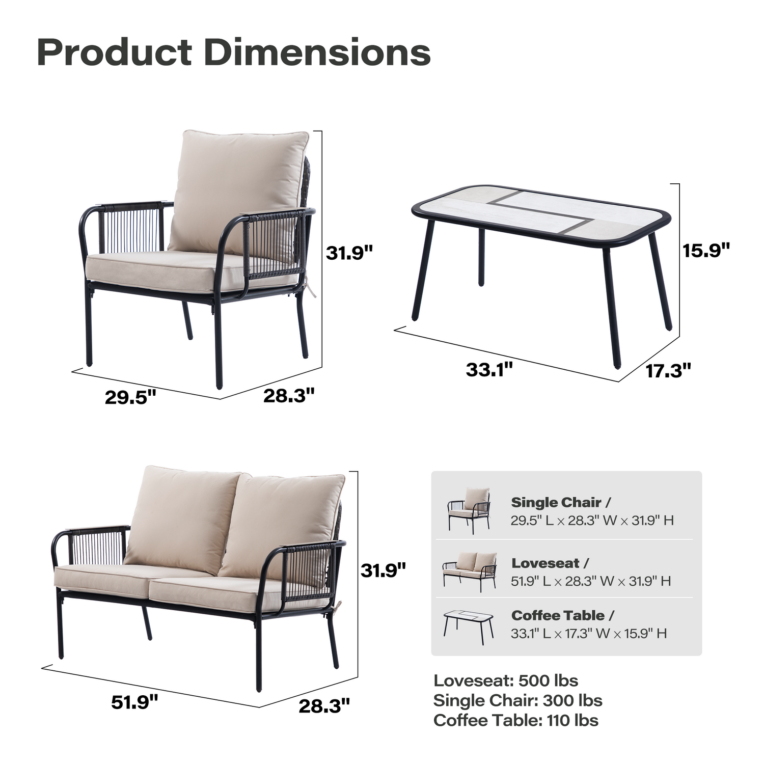 4-Piece Quick Installation Outdoor Patio Set