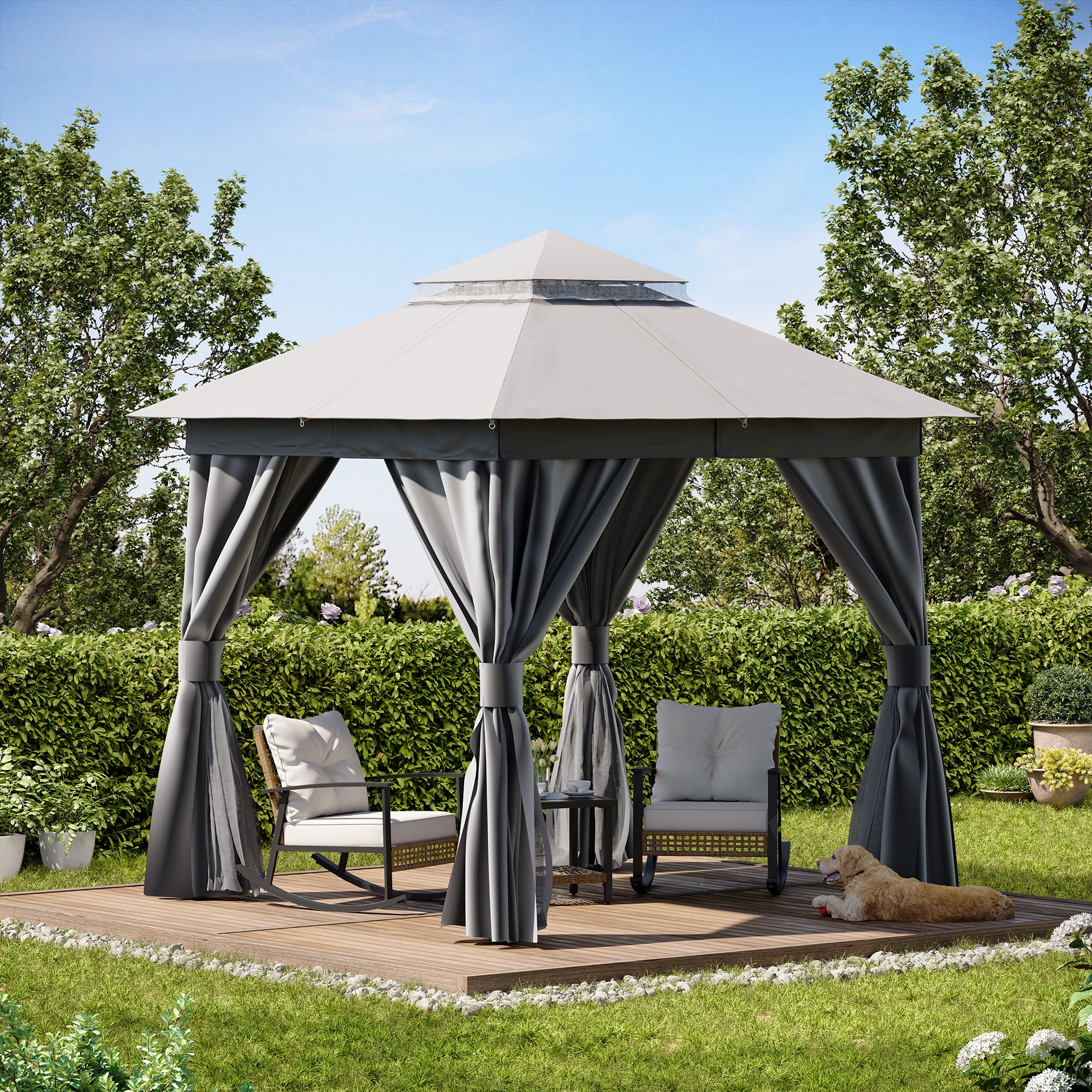 LAUSAINT HOME 8'x8' Semi-Permanent Patio Gazebo - Thumbnail 4