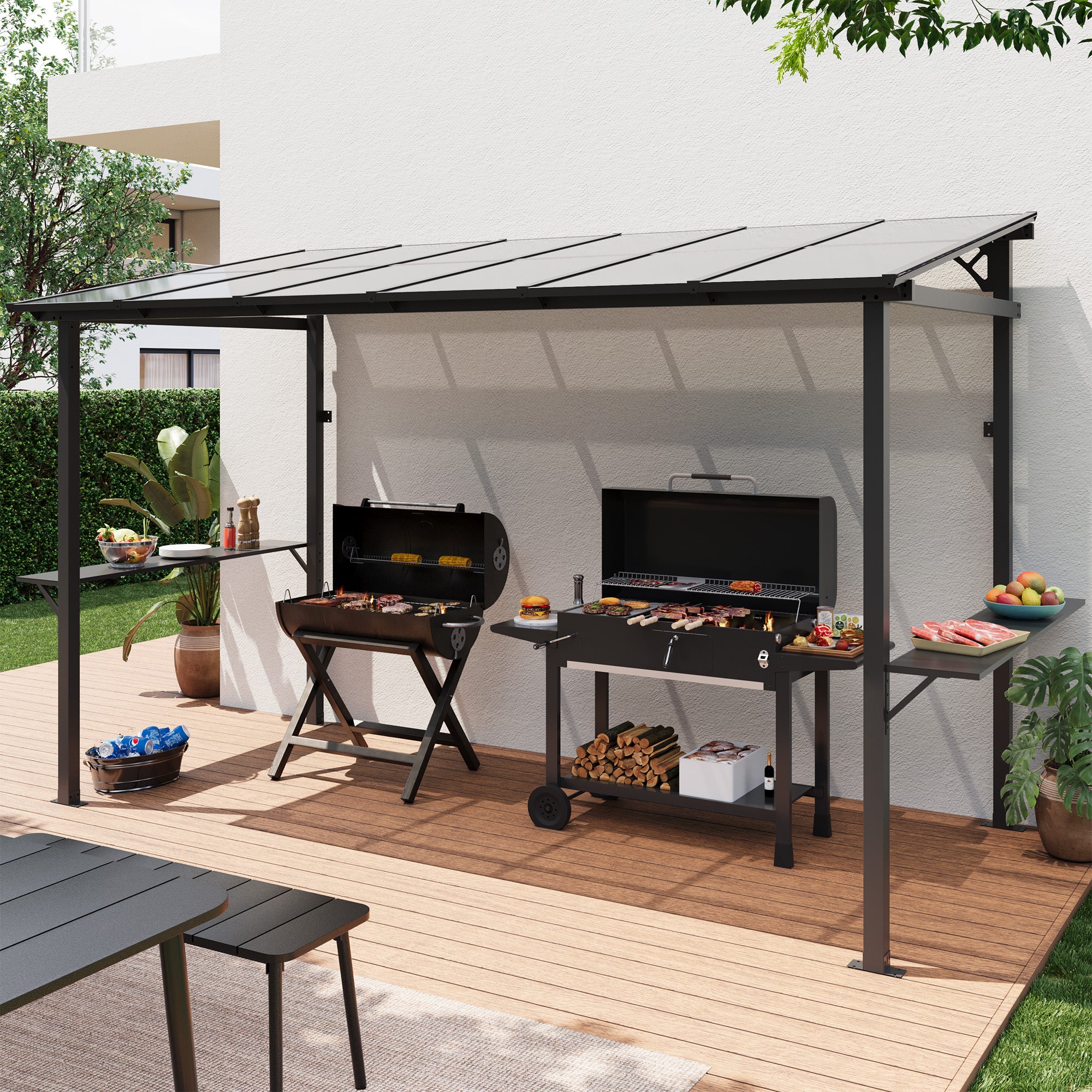 LAUSAINT HOME 12x6 ft Hardtop Grill Gazebo Sloping PC Roof BBQ Patio Metal Gazebo