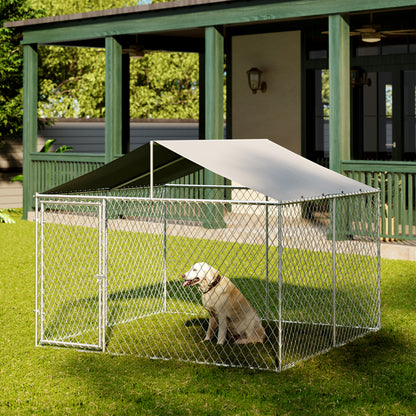LAUSAINT HOME Large Outdoor Dog Kennel, Galvanized Steel Dog Run Cage Enclosure for Backyard