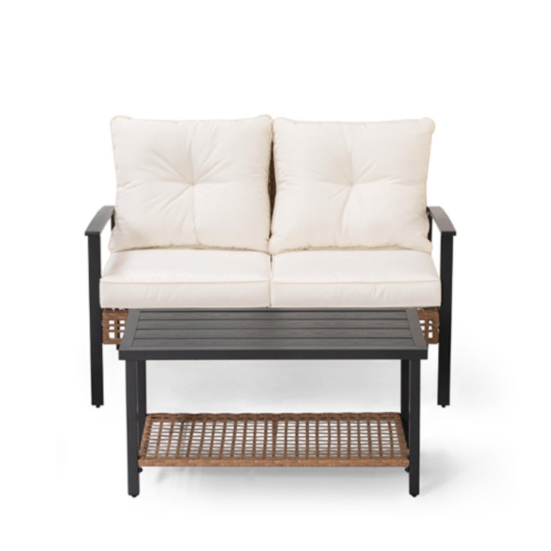 LAUSAINT HOME Outdoor Patio Loveseat with Coffee Table Set of 2