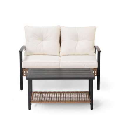 LAUSAINT HOME Outdoor Patio Loveseat with Coffee Table Set of 2